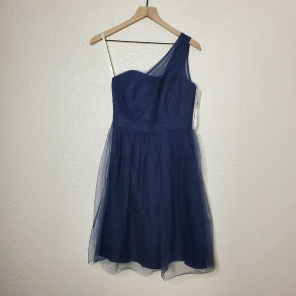 David's Bridal One Shoulder Tulle Short Bridesmaid Dress Regatta Size 2 NWT